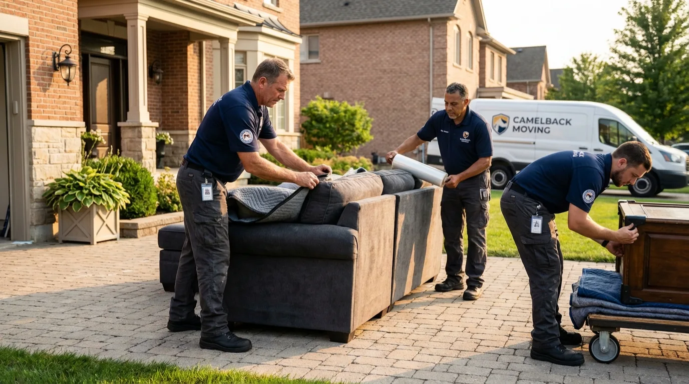 Large estate moving crew wrapping furniture in Clinton, IA