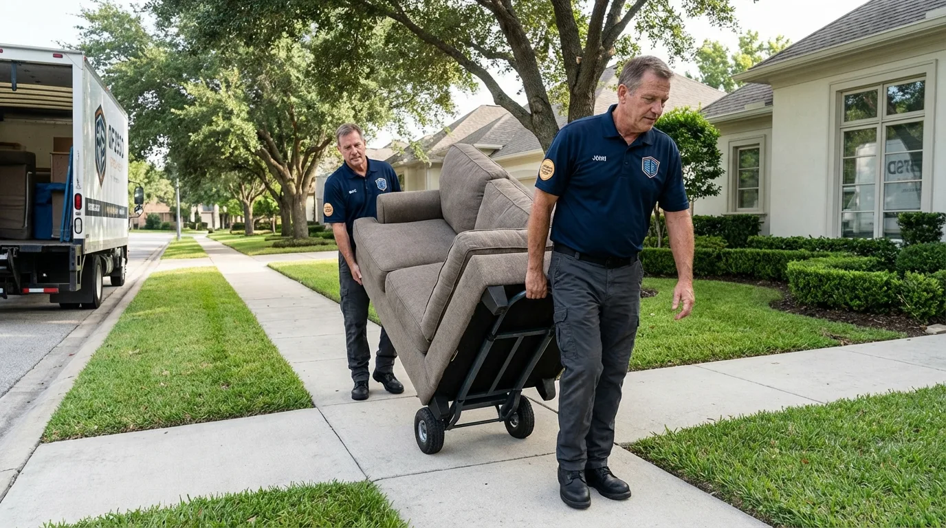 Local residential moving crew loading furniture in Clinton, IA